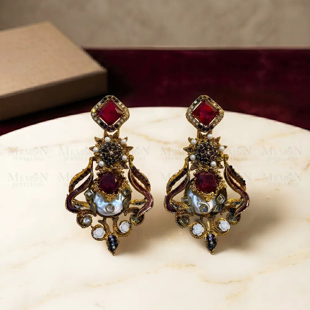 Ruby Red Royal Pearl Earrings