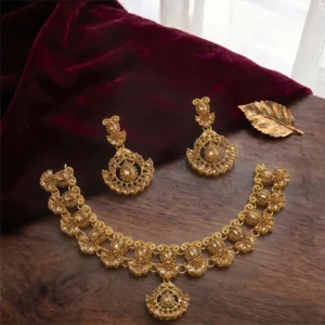 Antique Gold Teardrop Partywear Necklace Set
