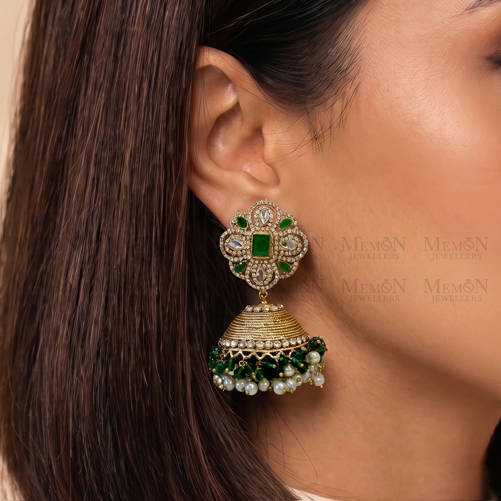 Emerald Green Rani Blossom Heritage Jhumki