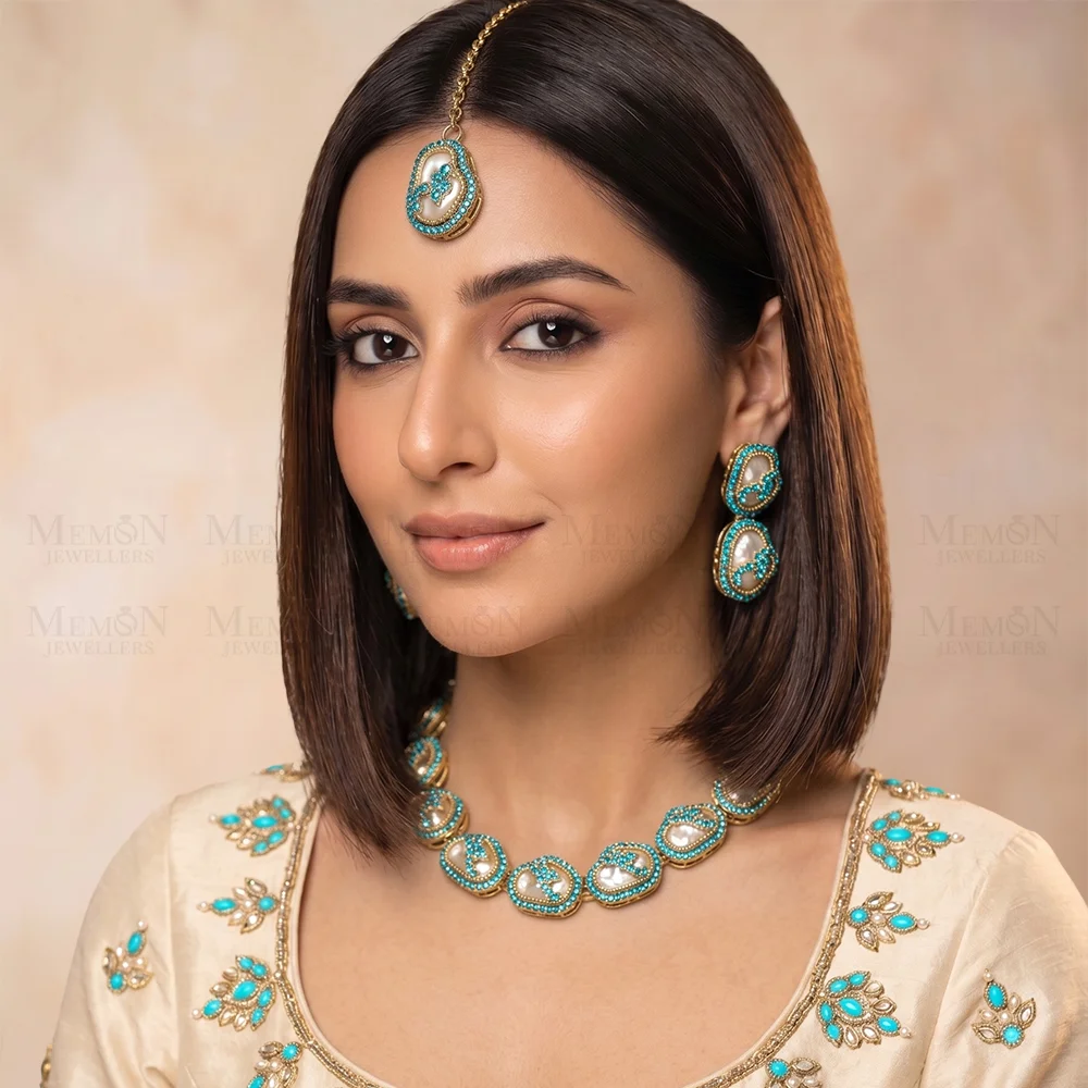 Feroza Turkish Oval Medallion Necklace Set