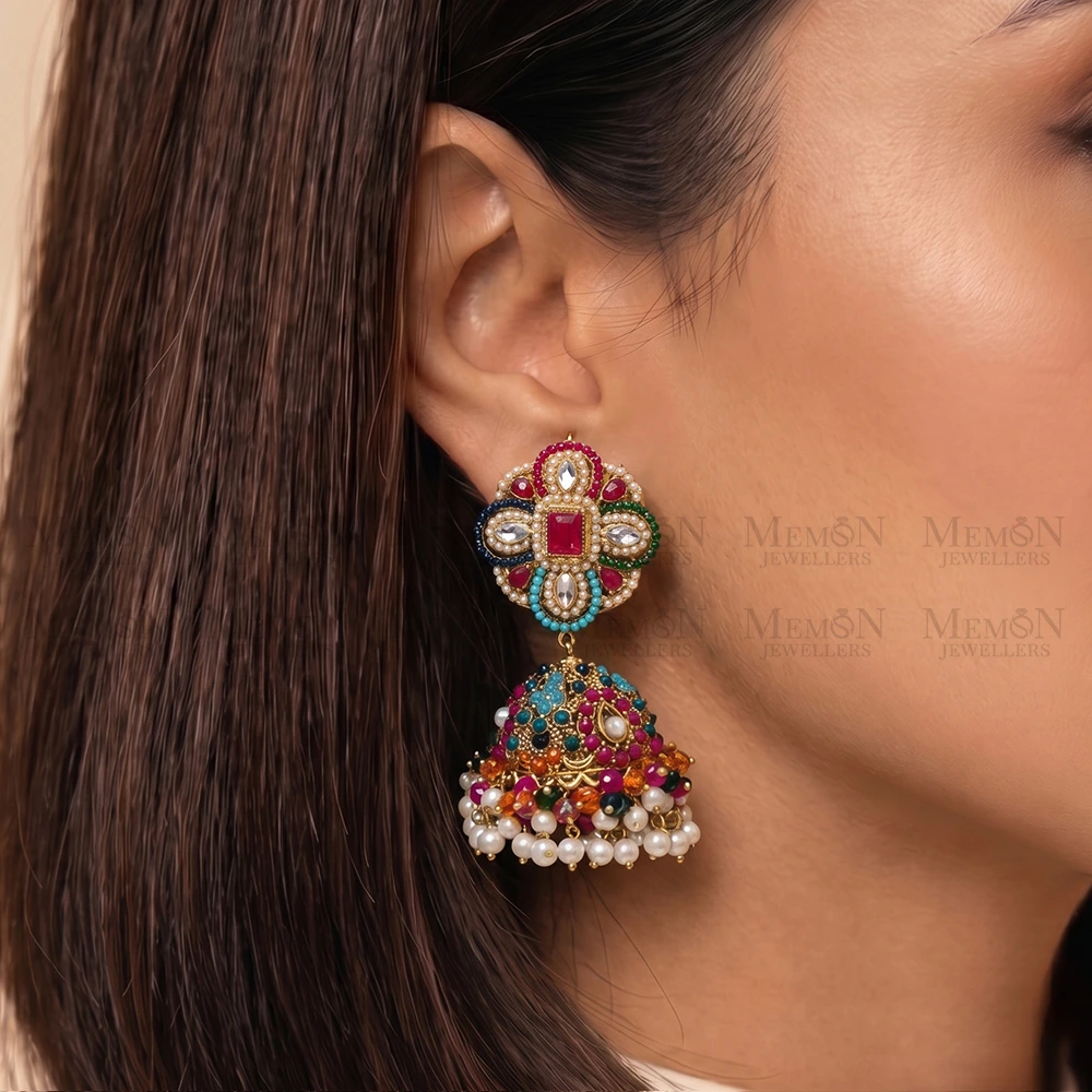 Multicolor Rani Blossom Heritage Jhumki