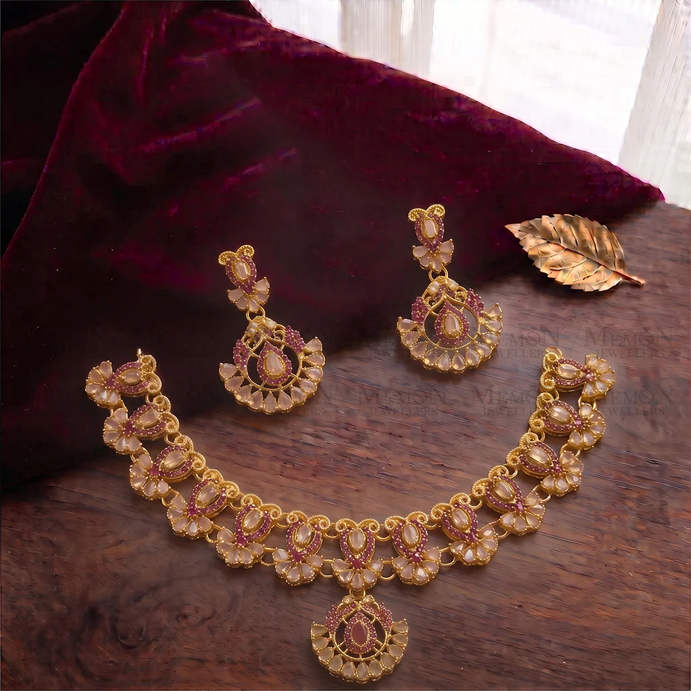 Plum Pink Teardrop Partywear Necklace Set