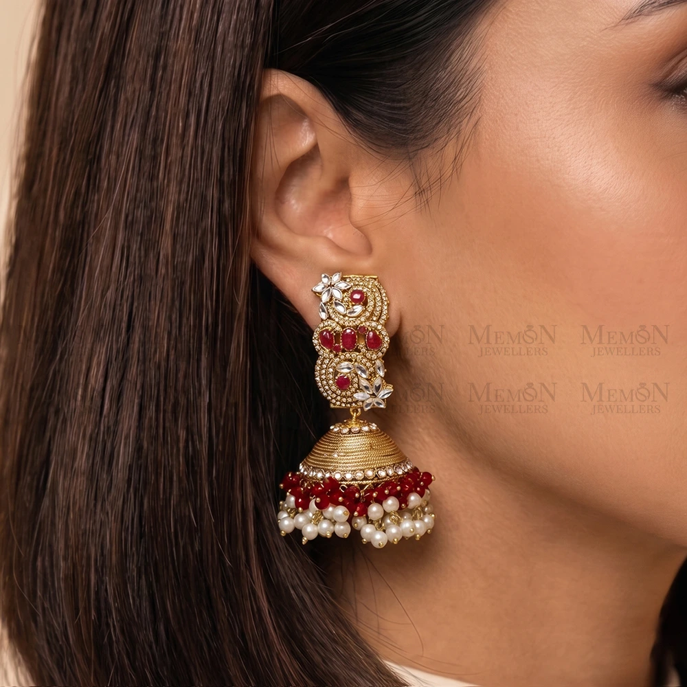 Ruby Red Elegant shahi Drop Jhumka