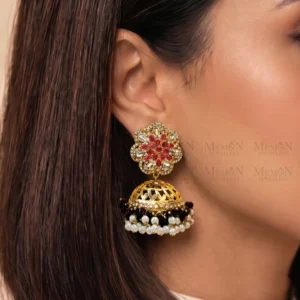 Ruby Red Floral Cluster Jhumka