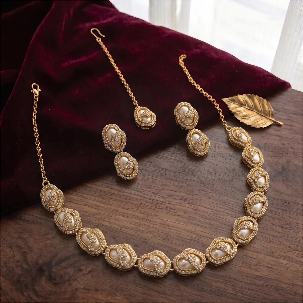 White Crystal Turkish Oval Medallion Necklace Set